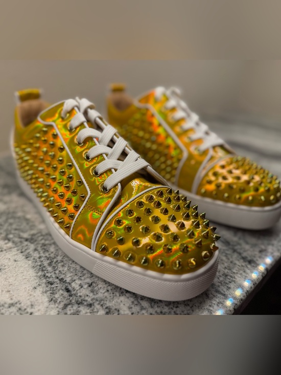 Christian Louboutin Other - Christian Louboutin Louis Junior Spikes Gold Holographic Sneakers US 12/UK 45